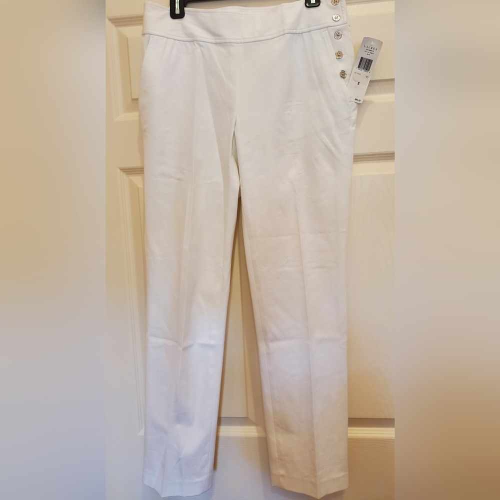 Lauren Ralph Lauren Womens White Pant Cotton Blend Sz 8 -NWT